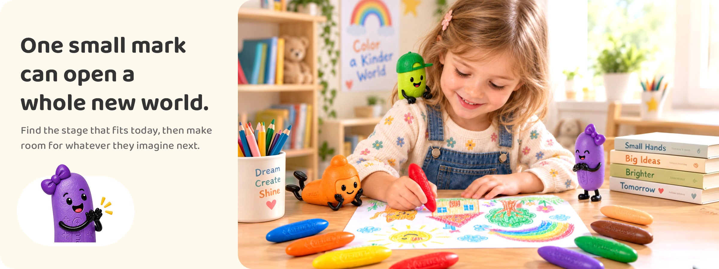 A child drawing with YPLUS crayons